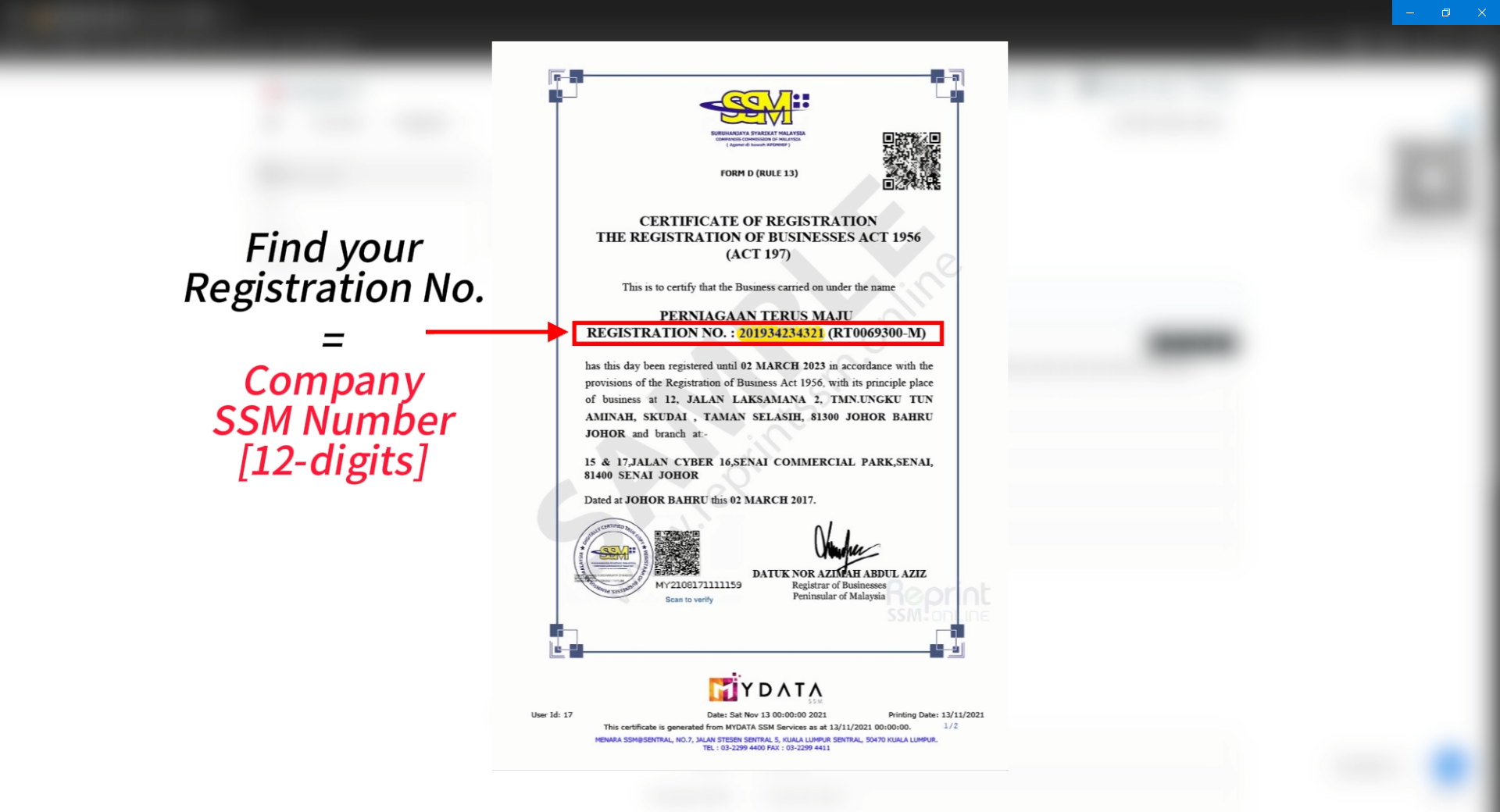 SSM certificate example